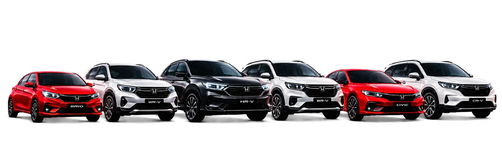 Ilustrasi jajaran enam model mobil Honda